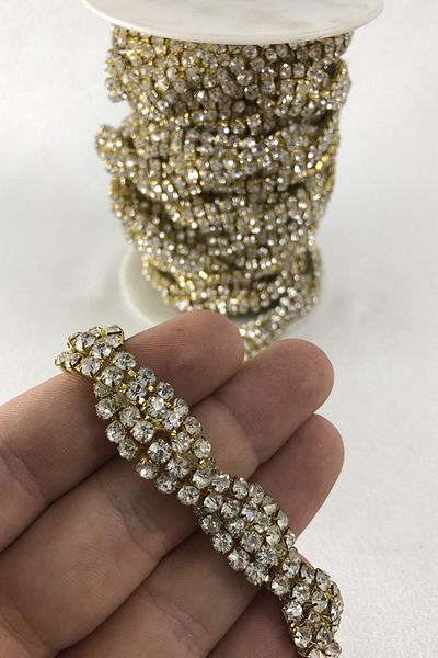 Hobigram Decorative Ribbon Gold Color Knitted Patterned Ribbon Stone – Decorative Ribbon, Stylish Design, Women's Accessory –