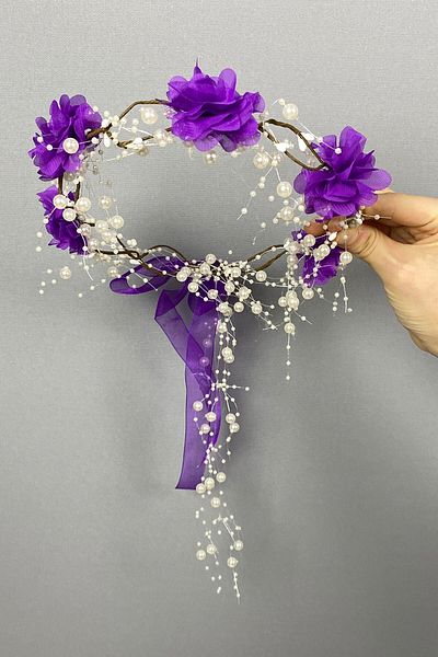 Hobigram Coroana de domnisoare de onoare cu design special cu flori mov cu laser pentru cele mai frumoase mirese – Coroana, cu piatra de cristal, model elegant – Coroana