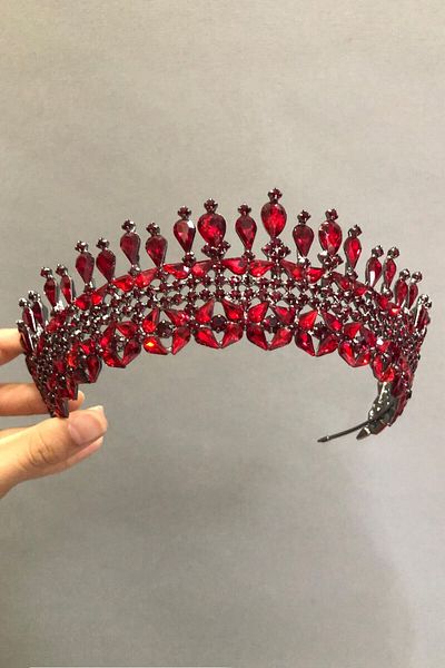 Hobigram Model Sultan Coroana și cercei de mireasă Henna de mireasă roșu Claret pentru cele mai frumoase mirese – Coroană, piatră de cristal, model elegant – T