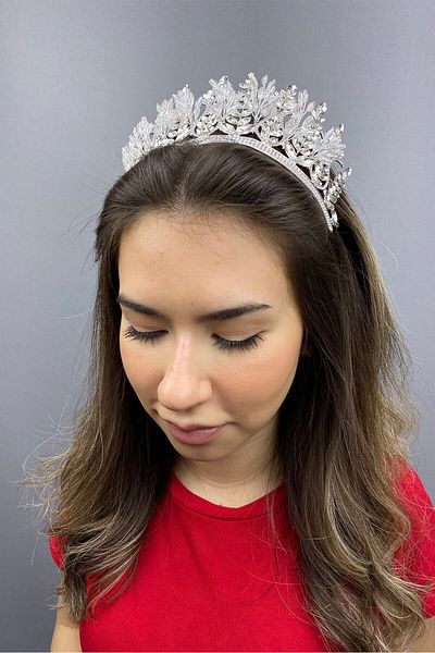 Hobigram Coroana de mireasa Henna model alb Zümre pentru cele mai frumoase mirese – Coroana, cu piatra de cristal, model elegant, coroana de mireasa –