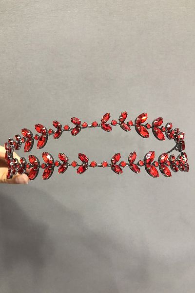 Hobigram Red Patterned Stone Bridal Tiara for the Most Beautiful Brides – Crown, Crystal Stone, Stylish Model, Bridal Tiara – t