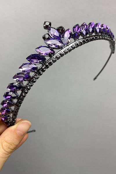 Hobigram Purple Ece Model Thin Bridal Henna Crown pentru cele mai frumoase mirese – Coroană, Crystal Stone, Model elegant, Tiara de mireasă –