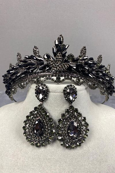 Hobigram Set de coroană și cercei de mireasă cu mărgele de cristal Lena pentru cele mai frumoase mirese – Coroană, piatră de cristal – Coroană