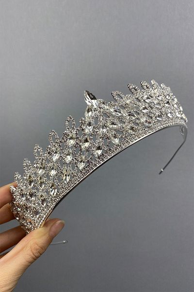 Hobigram Coroana de mireasa Mia Stone Henna de culoare argintie pentru cele mai frumoase mirese – Coroana, cu piatra de cristal, model elegant, coroana de mireasa