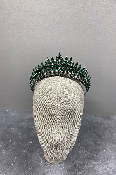 Hobigram Τρισδιάστατη νυφική ​​τιάρα χέννα Green Drop για τις πιο όμορφες νύφες – κορώνα, κρυστάλλινη πέτρα, κομψό μοντέλο, νυφικό στέμμα