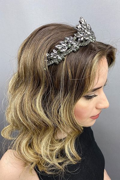 Hobigram Coroana de mireasa Henna model Berlin gri antracit pentru cele mai frumoase mirese – Coroana, cu piatra de cristal, model elegant – Coroana