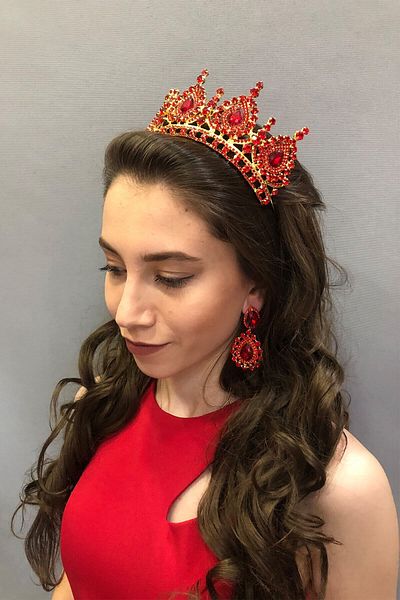 Hobigram Set Ahu Red Bridal, Coroană și Cercei Henna pentru cele mai frumoase mirese – Coroană, Piatră de cristal, Model elegant – T