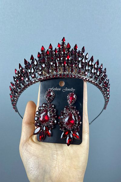 Hobigram Set de coroane de mireasă tridimensionale și cercei de seară pentru cele mai frumoase mirese – coroană, cu pietre de cristal –