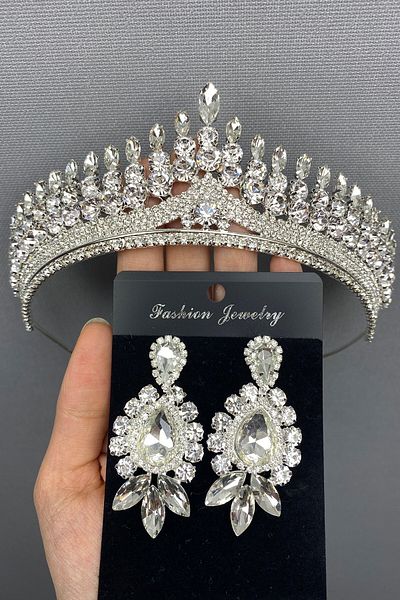 Hobigram Coroană și cercei Anteras Bridal Henna pentru cele mai frumoase mirese – Coroană, piatră de cristal, model elegant, coroană de mireasă – T
