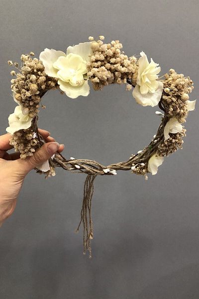 Hobigram Coroană de flori de hortensie crem chippy pentru cele mai frumoase mirese – Coroană, piatră de cristal, model elegant, coroană de mireasă – T