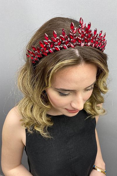Hobigram Coroana de mireasa Henna de culoare burgundy pentru cele mai frumoase mirese – Coroana, cu piatra de cristal, model elegant, coroana de mireasa – Coroana – T