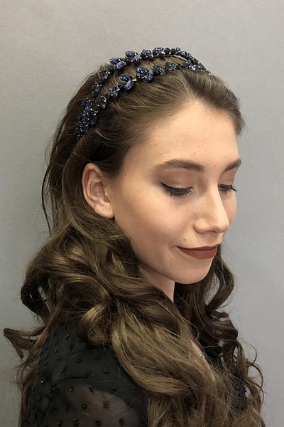 Hobigram Coroana Henna cu două rânduri albastru bleumarin model Alpha pentru cele mai frumoase mirese – Coroană, cu pietre de cristal, model elegant – Coroană –