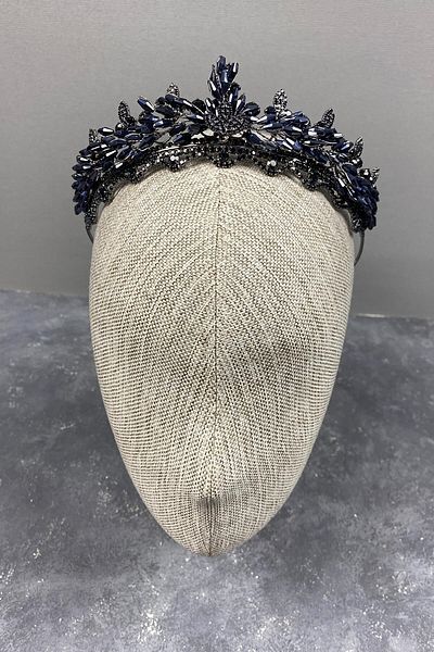Hobigram Cea mai frumoasa mireasa Lena, albastru bleumarin, coroana de mireasa Henna cu cristale - coroana, cu pietre de cristal, model elegant