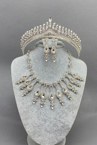 Hobigram Set coroană și colier de mireasă cu anteră de argint pentru cele mai frumoase mirese – coroană, piatră de cristal, model elegant – Ta