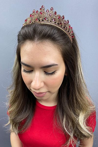 Hobigram Coroana de mireasa Hera Model Burgundy pentru cele mai frumoase mirese – Coroana, Pietre de cristal, Model elegant, Coroana de mireasa – T
