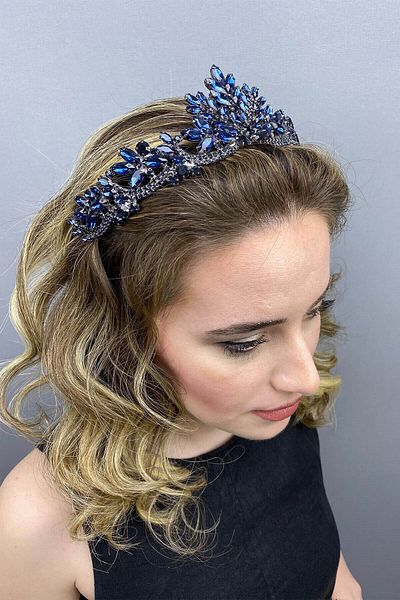 Hobigram Coroana de mireasa Henna model Berlin albastru pentru cele mai frumoase mirese – Coroana, piatra de cristal, model elegant, coroana de mireasa