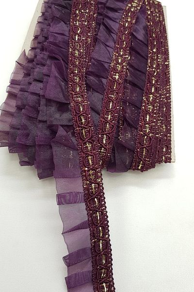 Hobigram Decorative Ribbon Plum Color Organza Water Stone Ruffle – Decorative Ribbon, Stylish Design, Women's Accessory