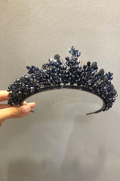Hobigram Pegasi Model Navy Blue Bridal Henna Crown and Earrings for the Most Beautiful Brides – Crown, Crystal Stone, Stylish Model