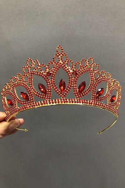Hobigram Culoarea roșie Coroana de mireasă și Henna pentru cele mai frumoase mirese – Coroană, piatră de cristal, model elegant, coroană de mireasă – Ta