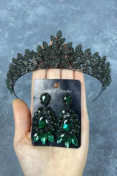 Hobigram Green Sara Sık Stone Bridal Henna Crown și cercei pentru cele mai frumoase mirese – Coroană, Crystal Stone, Model elegant –