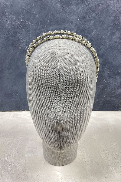 Hobigram Accesoriu de păr cu două rânduri de piatră strălucitoare și perle pentru cea mai frumoasă mireasă - Tiara de mireasă - Coroană, piatră de cristal - Ta