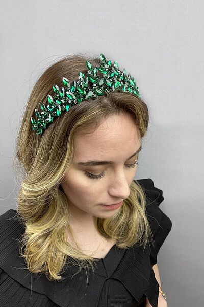Hobigram Coroana de mireasa Henna model Subra verde pentru cele mai frumoase mirese – Coroana, cu piatra de cristal, model elegant, coroana de mireasa –