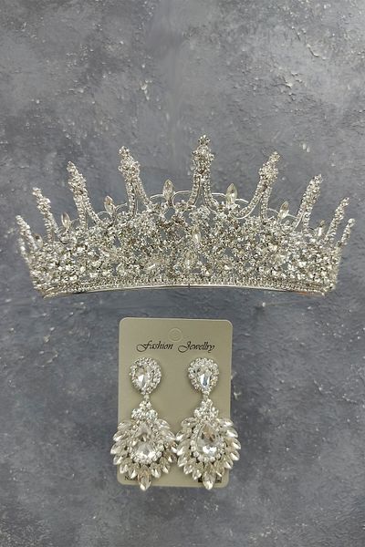 Hobigram Model Leonis Tiara de mireasa si cercei cu dropship pentru cele mai frumoase mirese - Coroana, piatra de cristal, model elegant