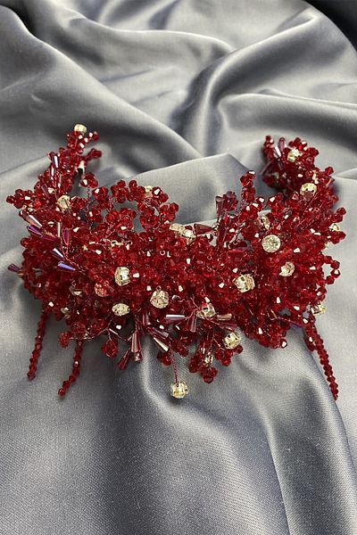 Hobigram Henna și coroană de mireasă cu piatră de cristal Zosma bordeaux pentru cele mai frumoase mirese – Coroană, piatră de cristal, model elegant – T