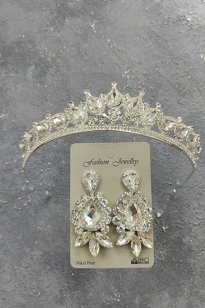 Hobigram Modelul Ade Tiara de mireasa si cercei cu piatra picata pentru cele mai frumoase mirese - Coroana, piatra de cristal, model elegant -