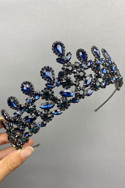 Hobigram Coroana de mireasa Henna model Beety bleumarin pentru cele mai frumoase mirese – Coroana, piatra de cristal, model elegant, coroana de mireasa