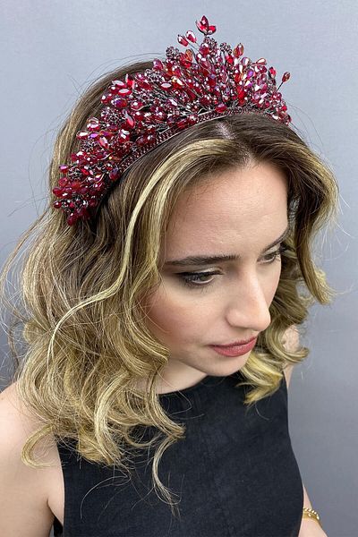 Hobigram Coroana de mireasa de primavara burgundy si coroana Henna pentru cele mai frumoase mirese – Coroana, piatra de cristal, model elegant, coroana de mireasa – T