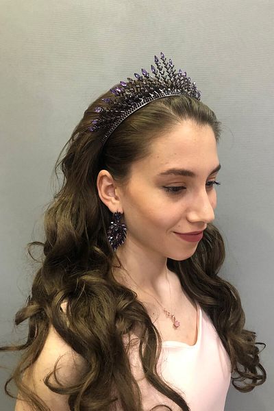 Hobigram Model Sadalba Coroana și cercei de mireasă mov Henna pentru cele mai frumoase mirese – Coroană, piatră de cristal, model elegant – Ta