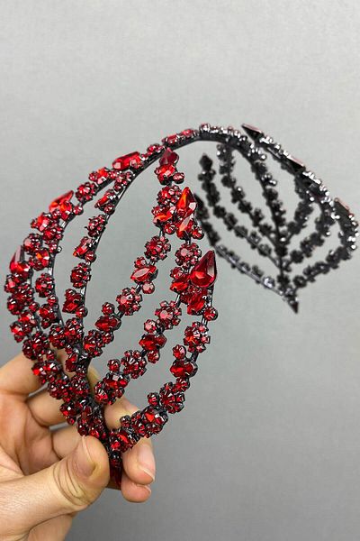 Hobigram Red Double-Sided Helen Hair Accessory Bridal Tiara for the Most Beautiful Brides – Crown, Crystal Stone – Crown –