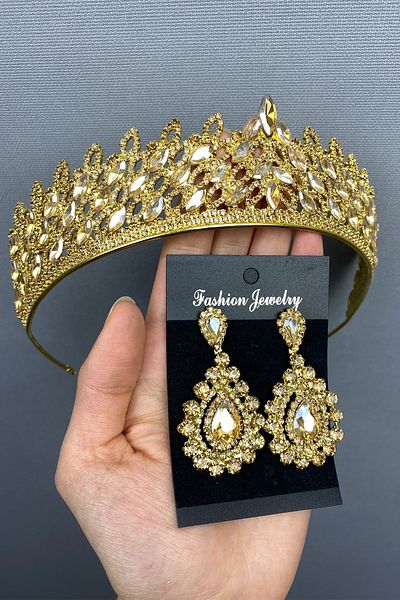 Hobigram Mia Bridal Henna Crown and Earring Set for the Most Beautiful Brides – Crown, Crystal Stone, Stylish Model, Bridal Crown – Ta