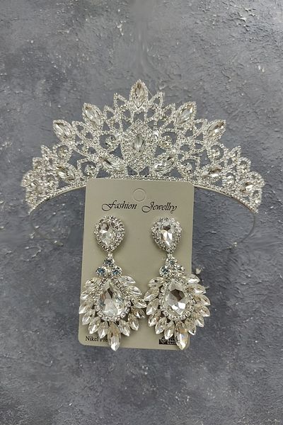 Hobigram Coroana de mireasa si cercei cu pietre pretioase pentru cele mai frumoase mirese - Coroana, piatra de cristal, model elegant - Ta
