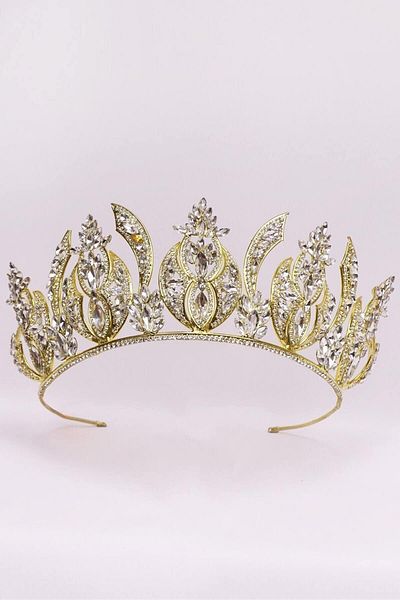 Hobigram Coroană de mireasă galbenă cu detaliu de piatră de cristal argintiu pentru cele mai frumoase mirese – Coroană, piatră de cristal, model elegant – Coroană