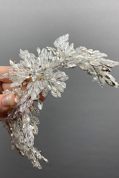 Hobigram Ασημένιο Arden Beaded Bridal Tiara Hairband Αξεσουάρ για τις πιο όμορφες νύφες – Κορώνα, Κρυστάλλινη Πέτρα – Στέμμα –