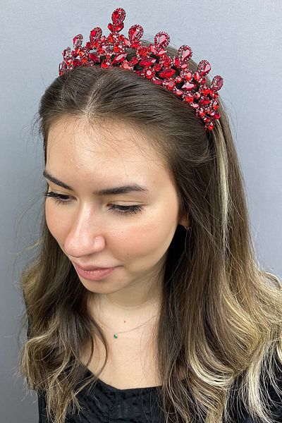 Hobigram Coroana de mireasa Beety Henna rosu antracit pentru cele mai frumoase mirese – Coroana, cu piatra de cristal, model elegant – Coroana – T