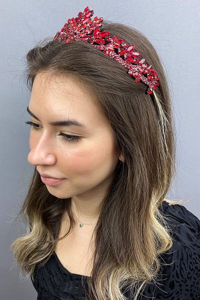 Hobigram Coroana roșie de mireasă Henna pentru cele mai frumoase mirese – Coroană, cu pietre de cristal, model elegant, coroană de mireasă – Coroană – Coroană