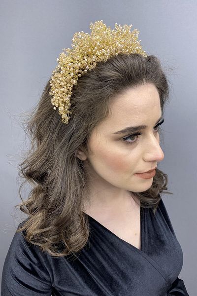 Hobigram Atair Henna și Coroana de Mireasă Galben Aur pentru Cele mai Frumoase Mirese – Coroană, Piatră de Cristal, Model Elegant, Coroană de Mireasă