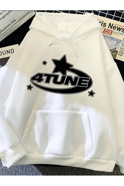 Planet Butik 4 Tune Print Detail Thick Fabric Hooded Unisex Sweatshirt