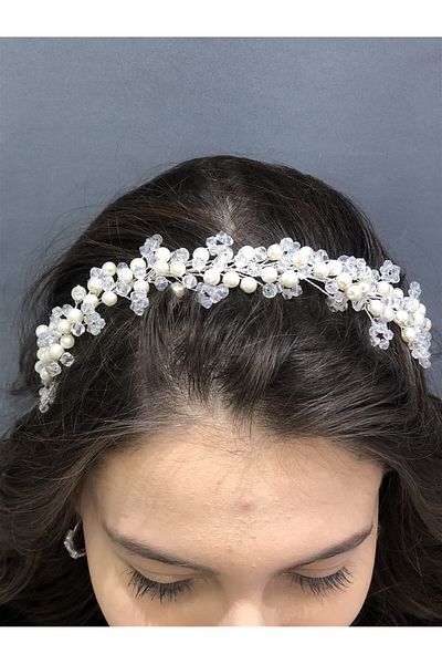 Hobigram Accesoriu de păr Lena cu perle albe și cristal pentru cele mai frumoase mirese – Coroană, piatră de cristal, model elegant – Coroană