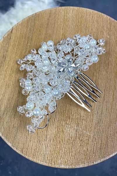 Hobigram Cremă Cristal Brodat Pieptene lateral Cataramă Accesoriu pentru păr de mireasă pentru cele mai frumoase mirese – Coroană, Pietre de cristal –