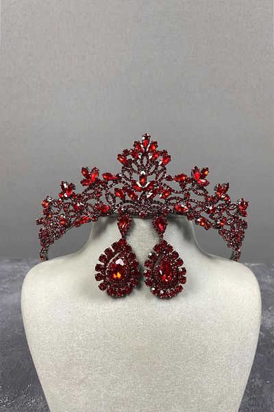 Hobigram Coroana de mireasa Melis rosie si cercei cu piatra picata pentru cei mai frumoși mirese - Coroana, piatra de cristal, mod elegant