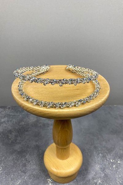 Hobigram Cea mai frumoasa mireasa cu design albastru deschis, cu margele, coroana de mireasa cu doua rânduri Dalya, realizată manual – Coroana – Tiara