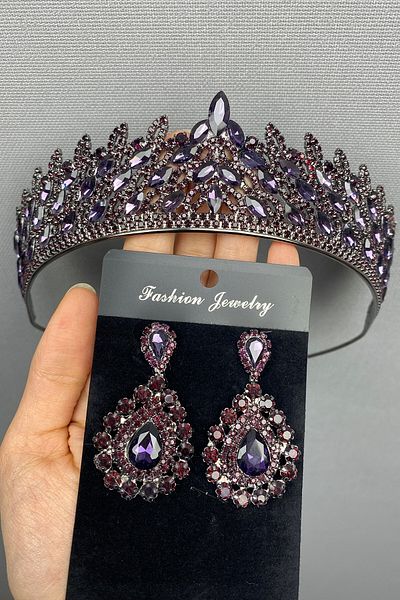 Hobigram Set de coroană și cercei Mia Bridal Henna pentru cele mai frumoase mirese – Coroană, piatră de cristal, model elegant, coroană de mireasă – T