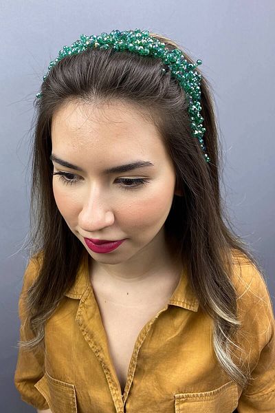 Hobigram Accesoriu de păr de mireasă cu cristal asiatic verde pentru cele mai frumoase mirese – Coroană, cu pietre de cristal, model elegant – Coroană –