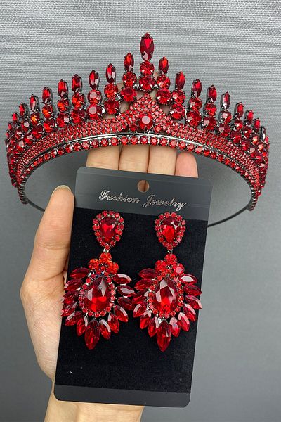 Hobigram Set de coroană și cercei Anteras Bridal Henna pentru cele mai frumoase mirese – Coroană, piatră de cristal, model elegant, coroană de mireasă