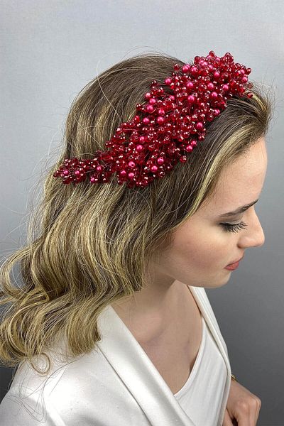 Hobigram Coroana de mireasa Henna Lisa Model Burgundy pentru cele mai frumoase mirese – Coroana, Piatra de cristal, Model elegant, Coroana de mireasa – T