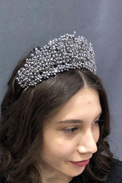 Hobigram Coroana de mireasa si henna cu margele de cristal argintiu pentru cele mai frumoase mirese - Coroana, cu piatra de cristal, model elegant - Coroana